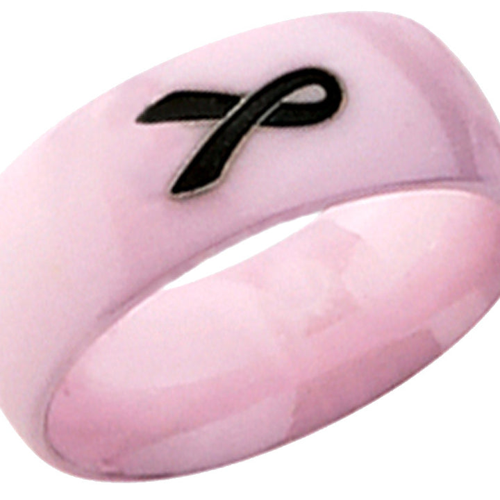 Womens 8mm Pink Ceramic Band with Black Ribbon Image 1