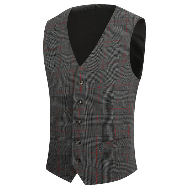 Mens Slim Check Suit Vest business Slim Fit Plaid Vest Image 4