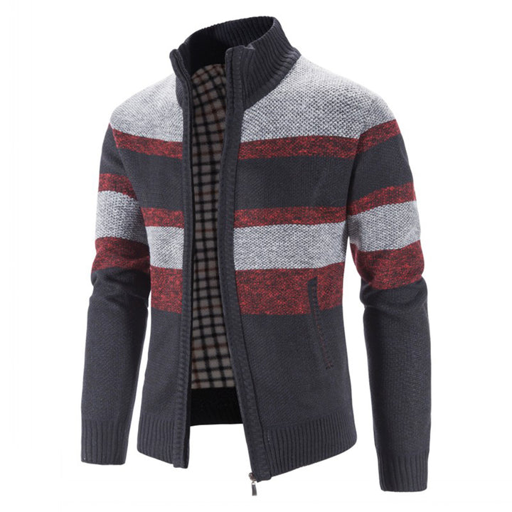 MenS Stand Collar Cardigan Knitted Sweaters Color Blocking Winter Casual Pure Cotton Fashion Simple Style Classic Image 4