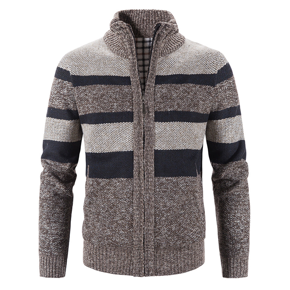 MenS Stand Collar Cardigan Knitted Sweaters Color Blocking Winter Casual Pure Cotton Fashion Simple Style Classic Image 1