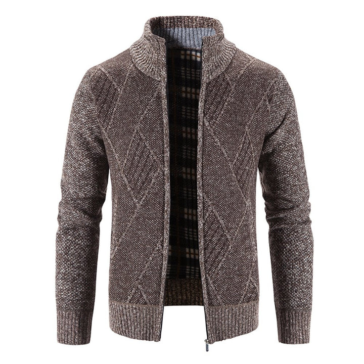 Men Geometry Thick Cardigan Simple Hooded Jacket Velvet Warm Winter Sweater Image 1