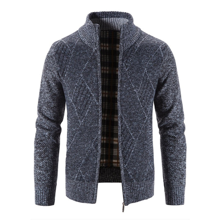 Men Geometry Thick Cardigan Simple Hooded Jacket Velvet Warm Winter Sweater Image 1