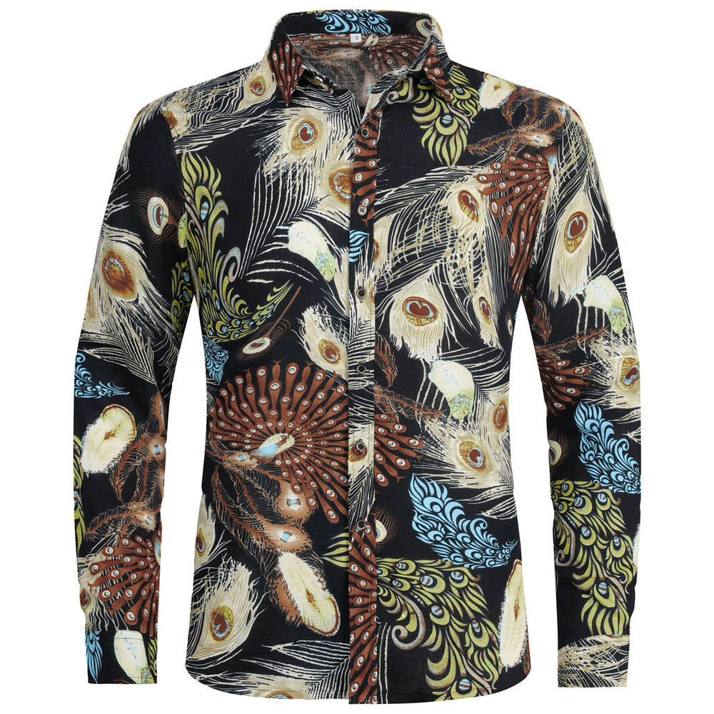 Men Casual Shirt Fashion Long Sleeve Printing Beach Shirts Abstract Turn Down Collar Blouse Image 2