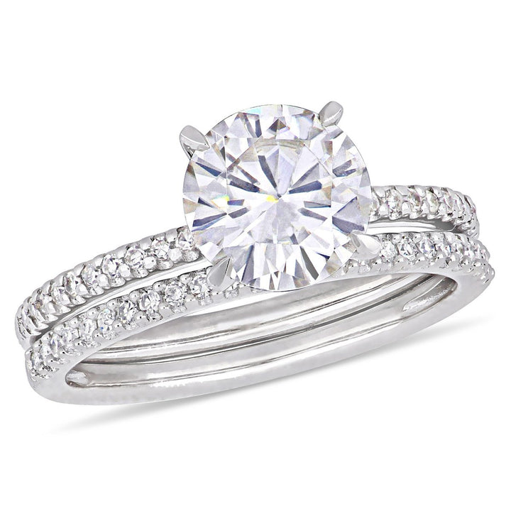 1.85 Carat (ctw) Lab-Created Moissanite Engagement Bridal Wedding Ring Set 14K White Gold with Diamonds 1/4 Carat (ctw) Image 1