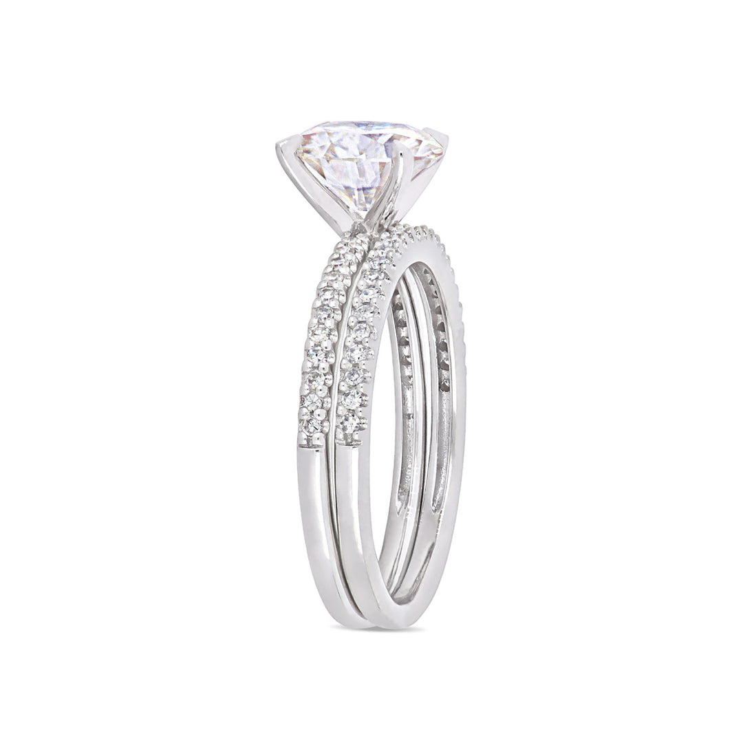 1.85 Carat (ctw) Lab-Created Moissanite Engagement Bridal Wedding Ring Set 14K White Gold with Diamonds 1/4 Carat (ctw) Image 2
