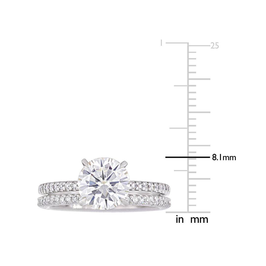 1.85 Carat (ctw) Lab-Created Moissanite Engagement Bridal Wedding Ring Set 14K White Gold with Diamonds 1/4 Carat (ctw) Image 3