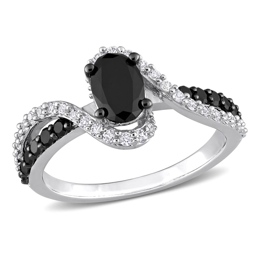 1.00 Carat (ctw) Black Diamond Twist Ring in Sterling Silver with White Sapphires Image 1