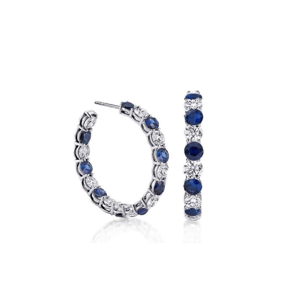 Blue and White Sapphire Inside Out Cuff Hoop Earrings Image 1
