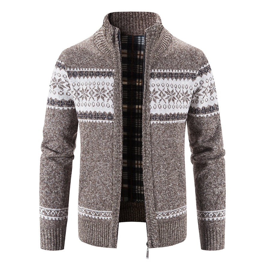 Thick Men Nordic Pattern Stand Collar Knitted Cardigan Fashion Classic Style Winter Image 1