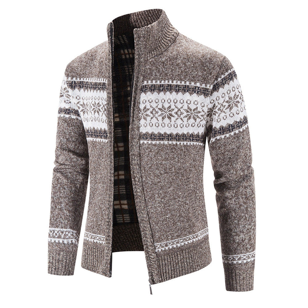Thick Men Nordic Pattern Stand Collar Knitted Cardigan Fashion Classic Style Winter Image 2