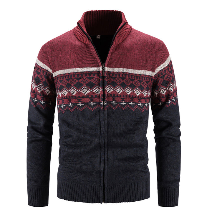 Mens Casual Stand collar Cardigan Button Slim Fit Swearter with Pocket Cable Knitted Solid Color Image 1
