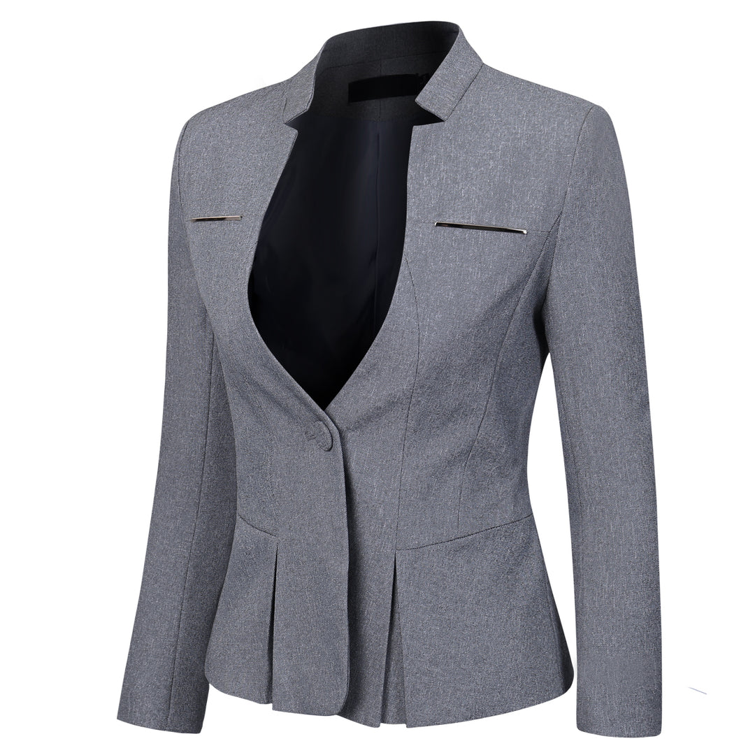 Womens Solid Color Ruffled Single Buckle Office Suit Formal Blazer Image 3