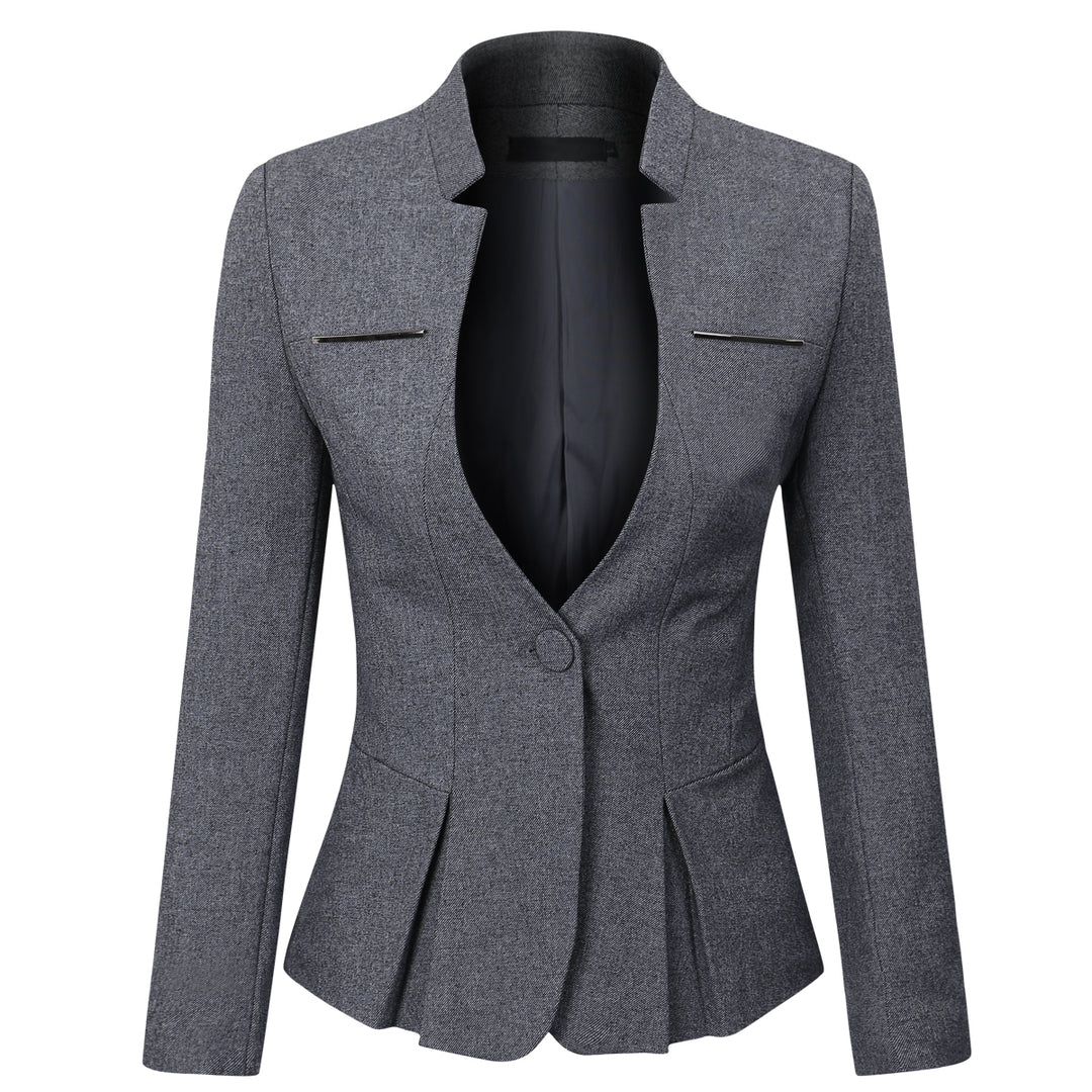 Womens Solid Color Ruffled Single Buckle Office Suit Formal Blazer Image 1