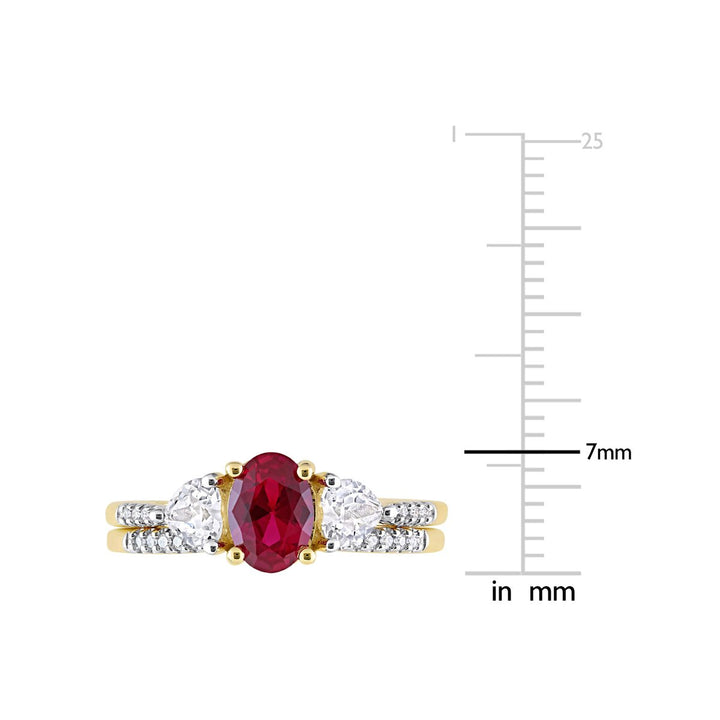 1.90 Carat (ctw) Lab-Created Ruby and White Sapphire Bridal Engagement Wedding Ring Set 10K Yellow Gold Image 4