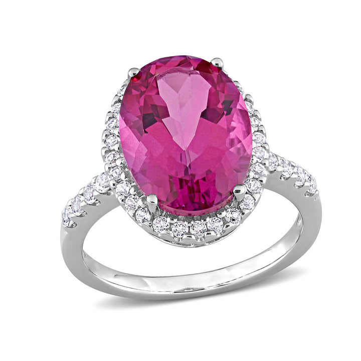 7.50 Carat (ctw) Pink and White Topaz Halo Ring in 14K White Gold Image 1