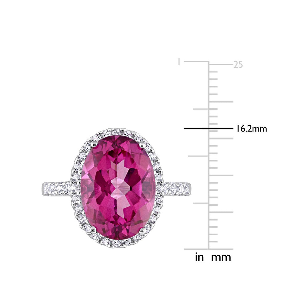 7.50 Carat (ctw) Pink and White Topaz Halo Ring in 14K White Gold Image 2
