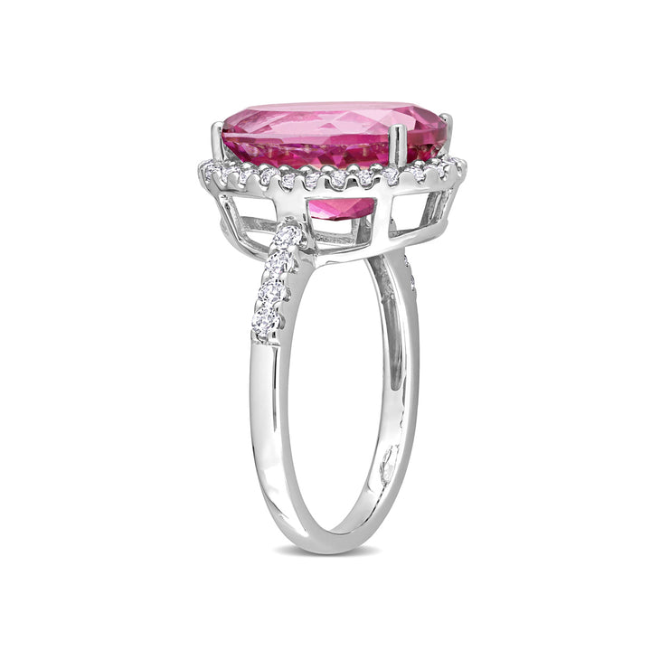 7.50 Carat (ctw) Pink and White Topaz Halo Ring in 14K White Gold Image 3