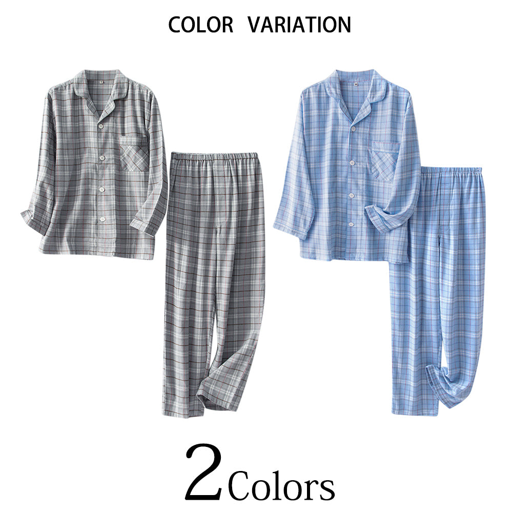 Mens Flannel Pajama Set Pure Cotton for Home Loungewear Plaid Pajama Top And Pants Cozy Super Soft Image 3
