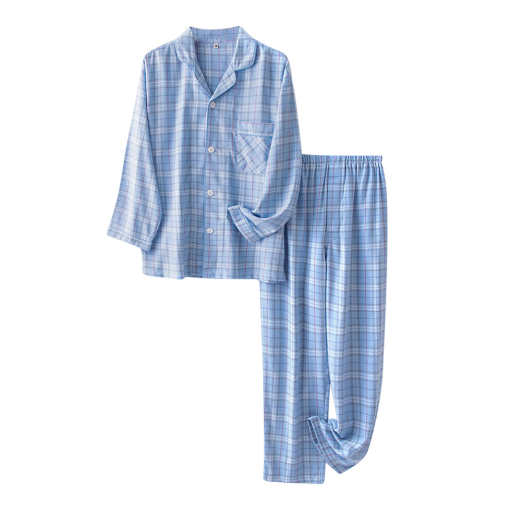 Mens Flannel Pajama Set Pure Cotton for Home Loungewear Plaid Pajama Top And Pants Cozy Super Soft Image 1