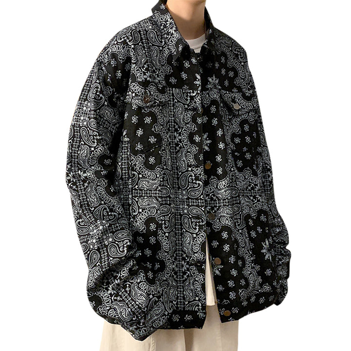Men Casual Jacket Fashion Floral Print Single Breasted Oversize Bomber Jacket Korean Autumn Coat Image 4