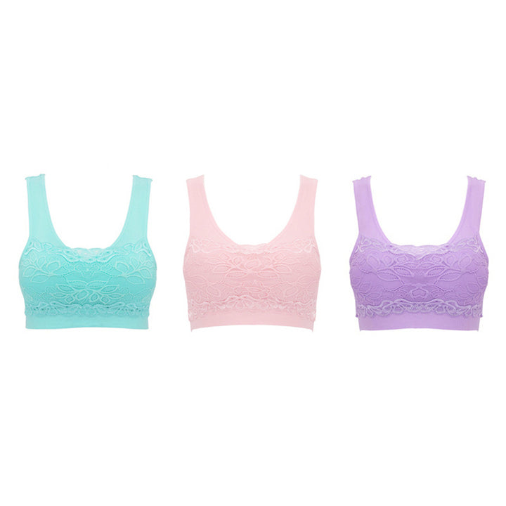 EI Contente 3 Pack Comfort Bras with Lace in Pink x1 Purple x1 and Sky Blue x1- L Image 1