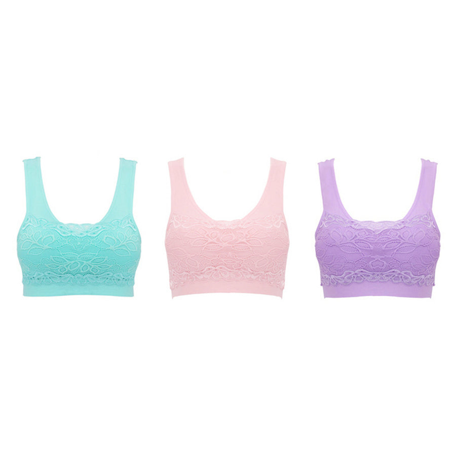 EI Contente 3 Pack Comfort Bras with Lace in Pink x1 Purple x1 and Sky Blue x1- L Image 1