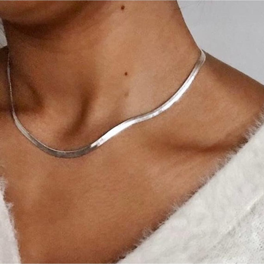 Silver Snake Chain Necklace Herringbone Chain Necklace Flat Snake Chain Choker  Silver Gold Image 1