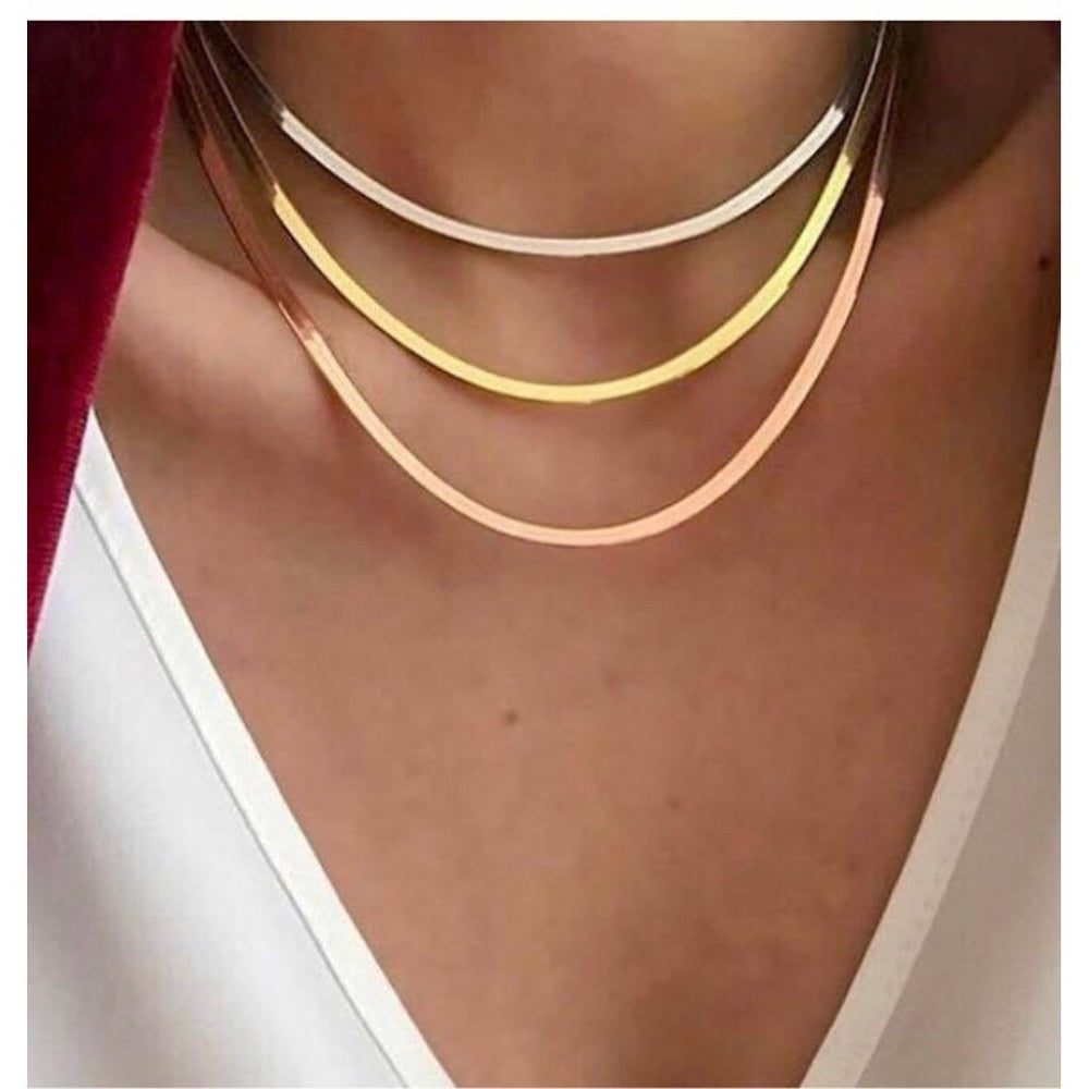 Silver Snake Chain Necklace Herringbone Chain Necklace Flat Snake Chain Choker  Silver Gold Image 2