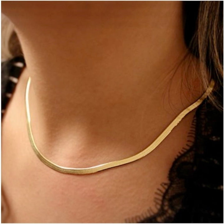 Silver ,Snake Chain Necklace Herringbone Chain Necklace Flat Snake Chain Choker Silver Gold Image 1