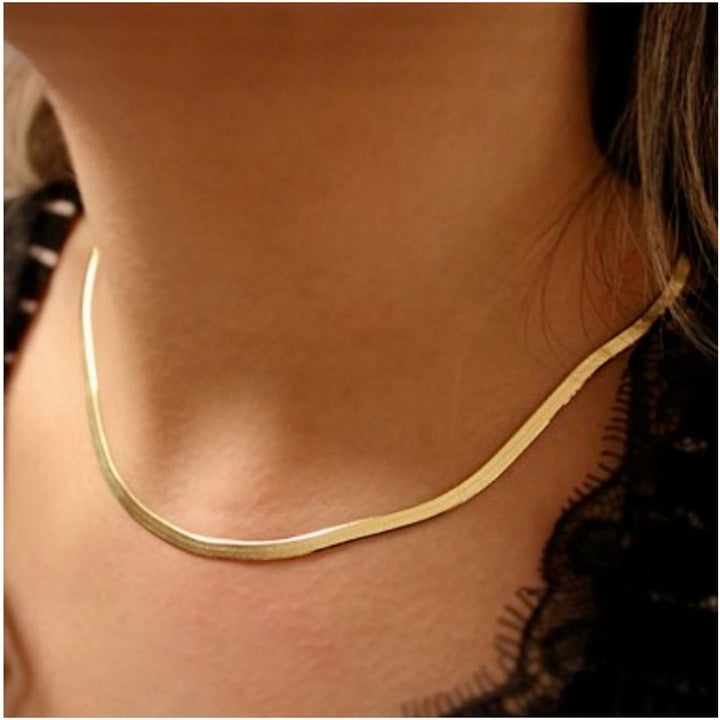 14k Gold Herringbone Necklace snake Chain Mothers Day G Image 1
