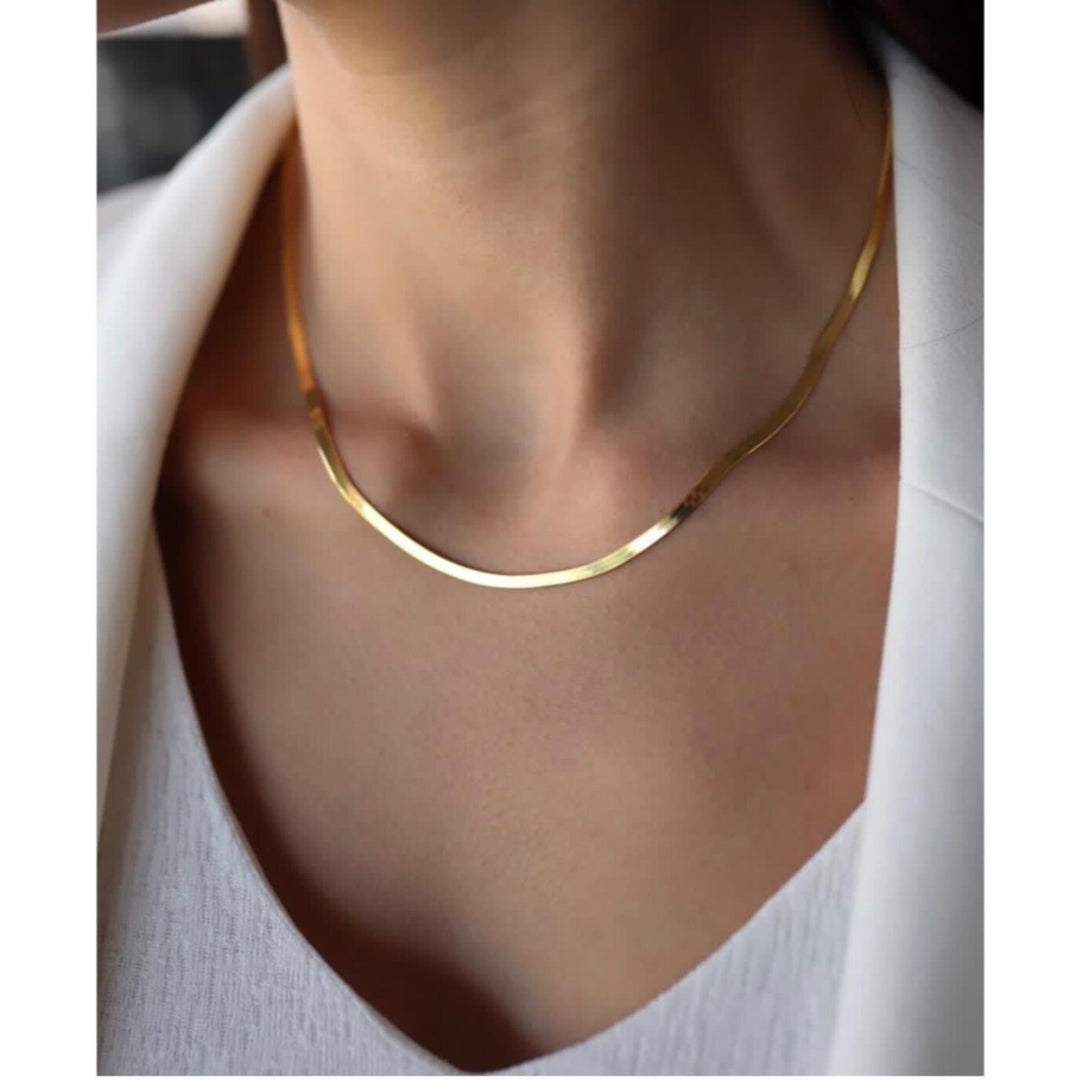 14k Gold Herringbone Necklace snake Chain Mothers Day G Image 2