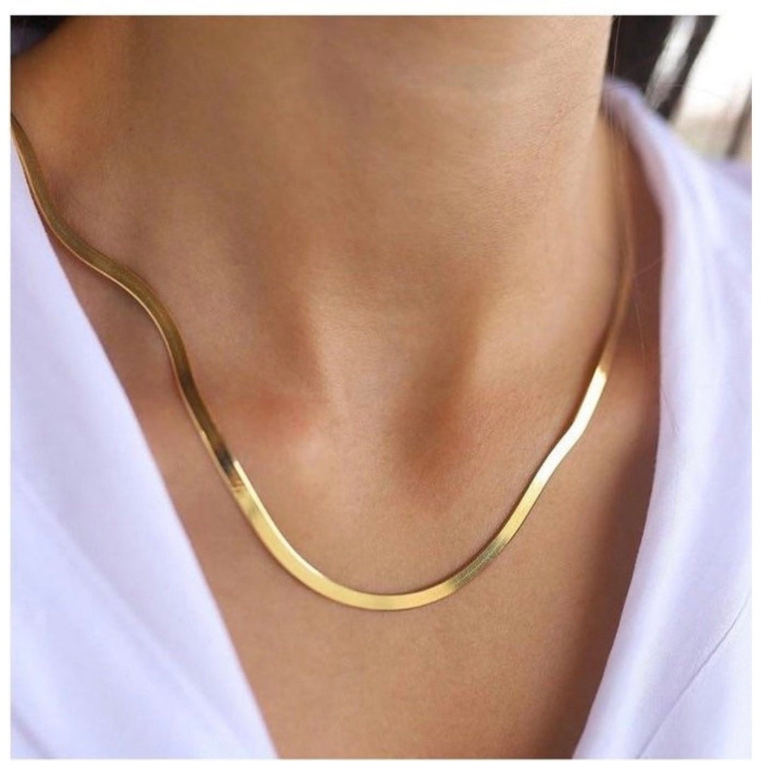 High Polish 18K Gold Filled Herringbone Bracelet Gold Herringbone Jewelry Necklace Image 4