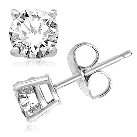 WHITE GOLD High Polish Finish  STUD EARRINGS CUBIC ZIRCONIA ROUND AND PRINCESS CUT 2PC CZ EARRINGS SET Image 2