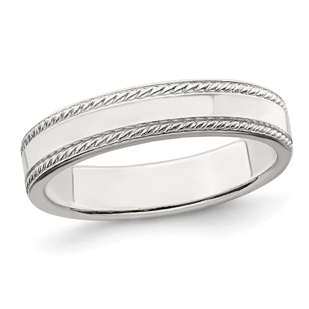 Ladies or Mens Sterling Silver 4mm Edge Design Wedding Band Ring Image 1