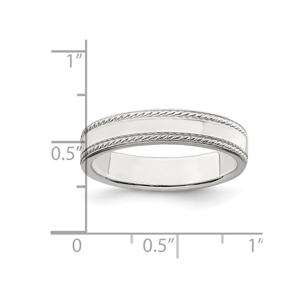 Ladies or Mens Sterling Silver 4mm Edge Design Wedding Band Ring Image 4