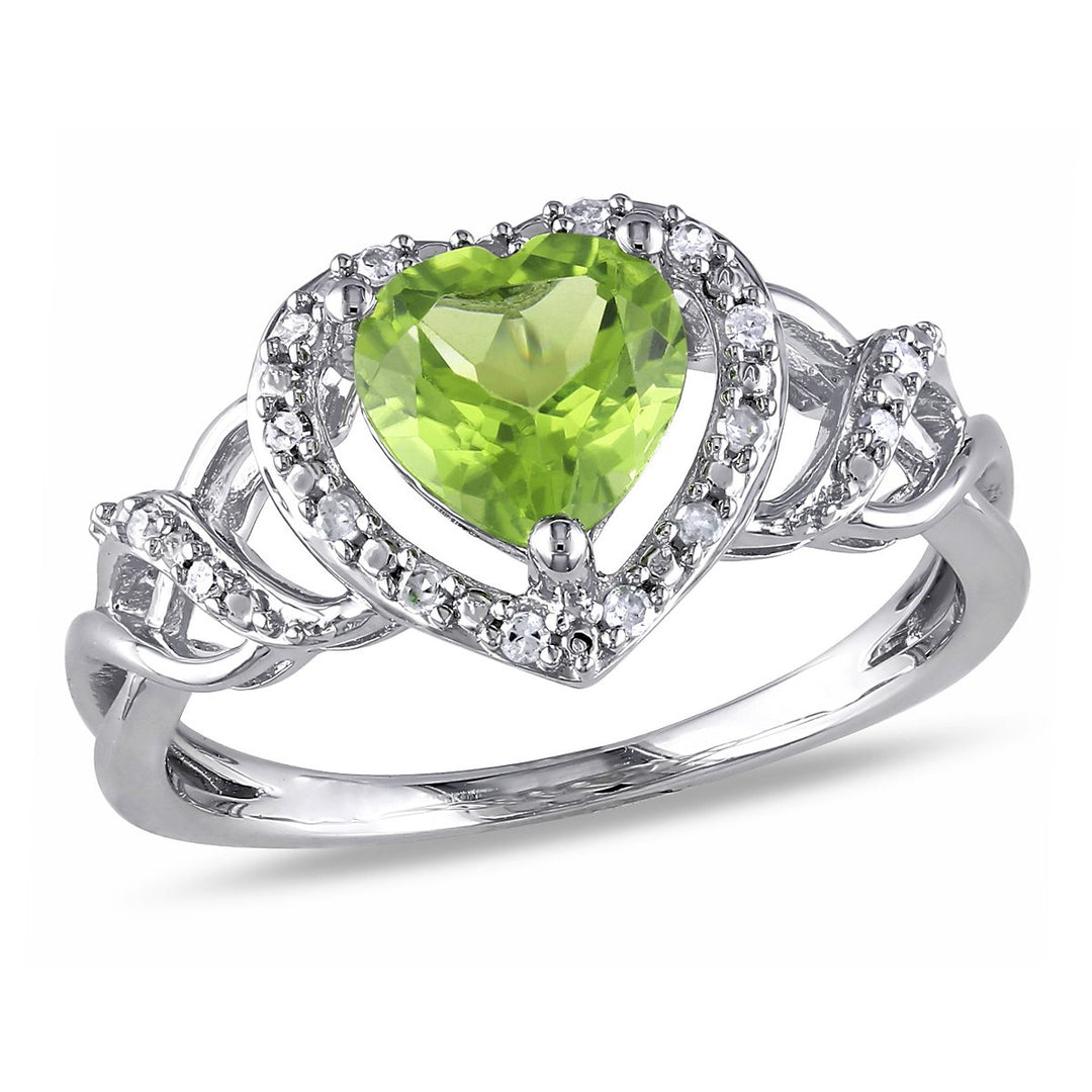 1.30 Carat (ctw) Peridot Heart Promise Ring in Sterling Silver with Accent Diamonds Image 1