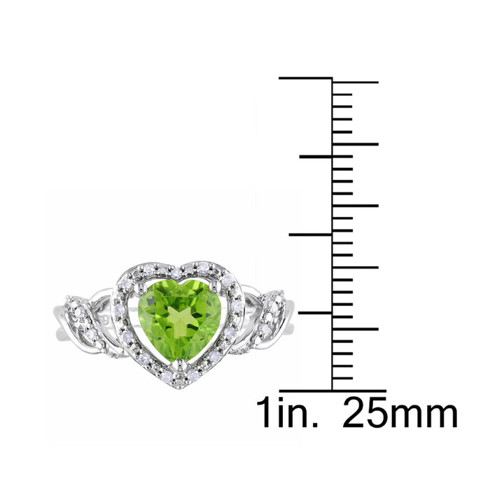1.30 Carat (ctw) Peridot Heart Promise Ring in Sterling Silver with Accent Diamonds Image 2