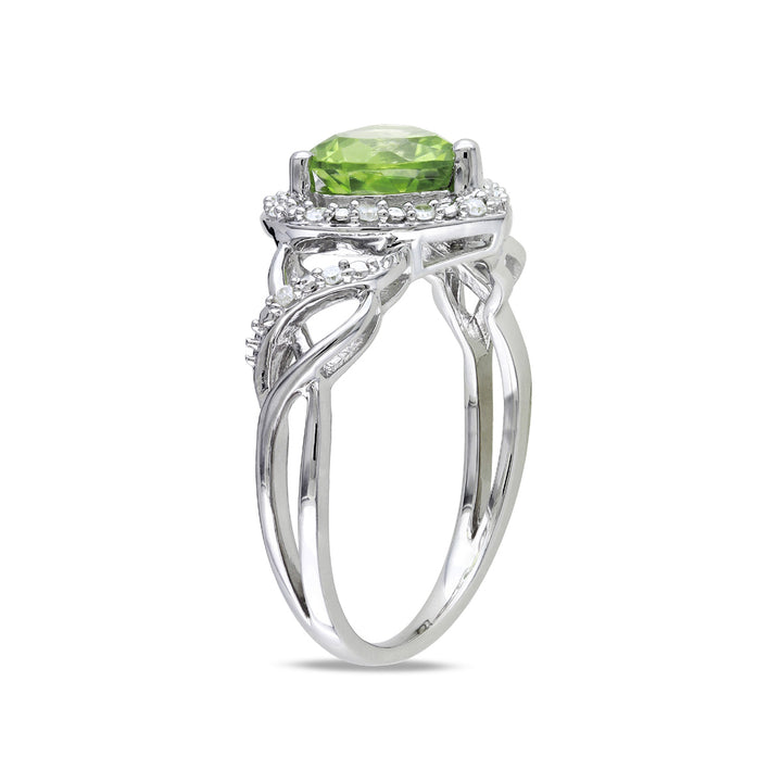 1.30 Carat (ctw) Peridot Heart Promise Ring in Sterling Silver with Accent Diamonds Image 3