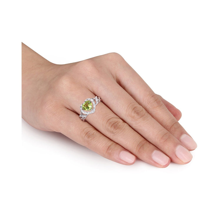 1.30 Carat (ctw) Peridot Heart Promise Ring in Sterling Silver with Accent Diamonds Image 4