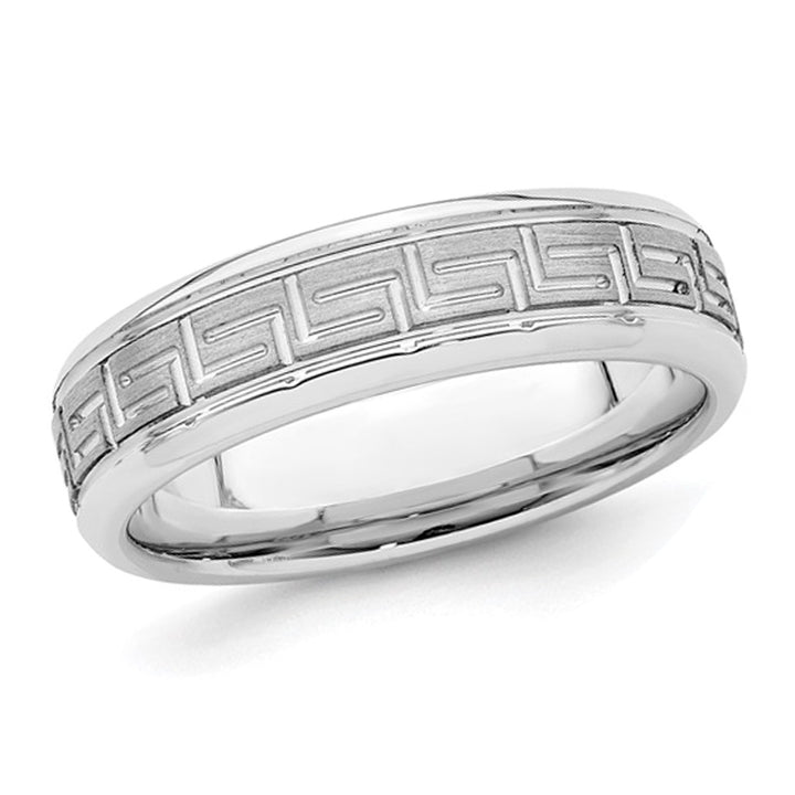 Mens Greek Key 6mm Sterling Silver Brushed Wedding Band Ring Image 1
