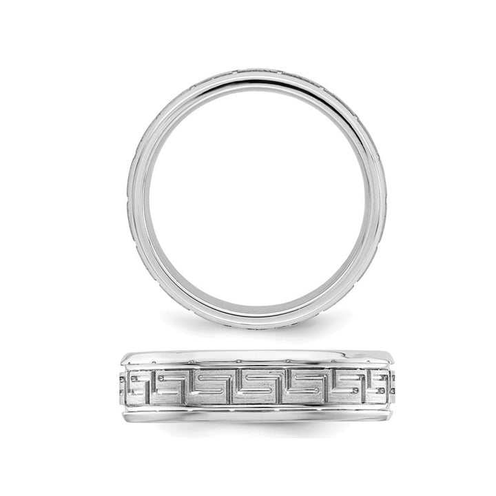 Mens Greek Key 6mm Sterling Silver Brushed Wedding Band Ring Image 2