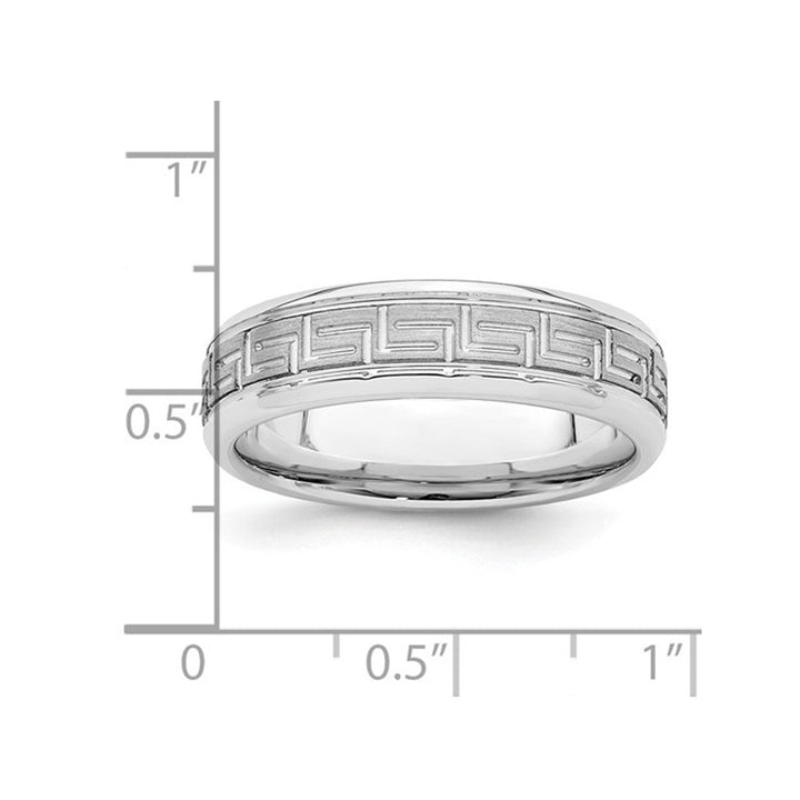 Mens Greek Key 6mm Sterling Silver Brushed Wedding Band Ring Image 3