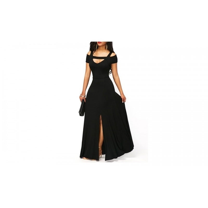 EI Contente Fabiana Cold Shoulder Maxi Dress - Black S (FS-XL) Image 2