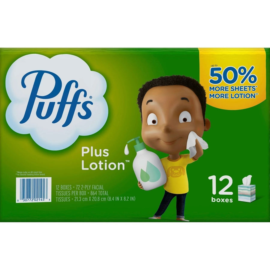 Puffs Plus Lotion Facial Tissues (72 tissues/cube 12 mega cubes) Image 1