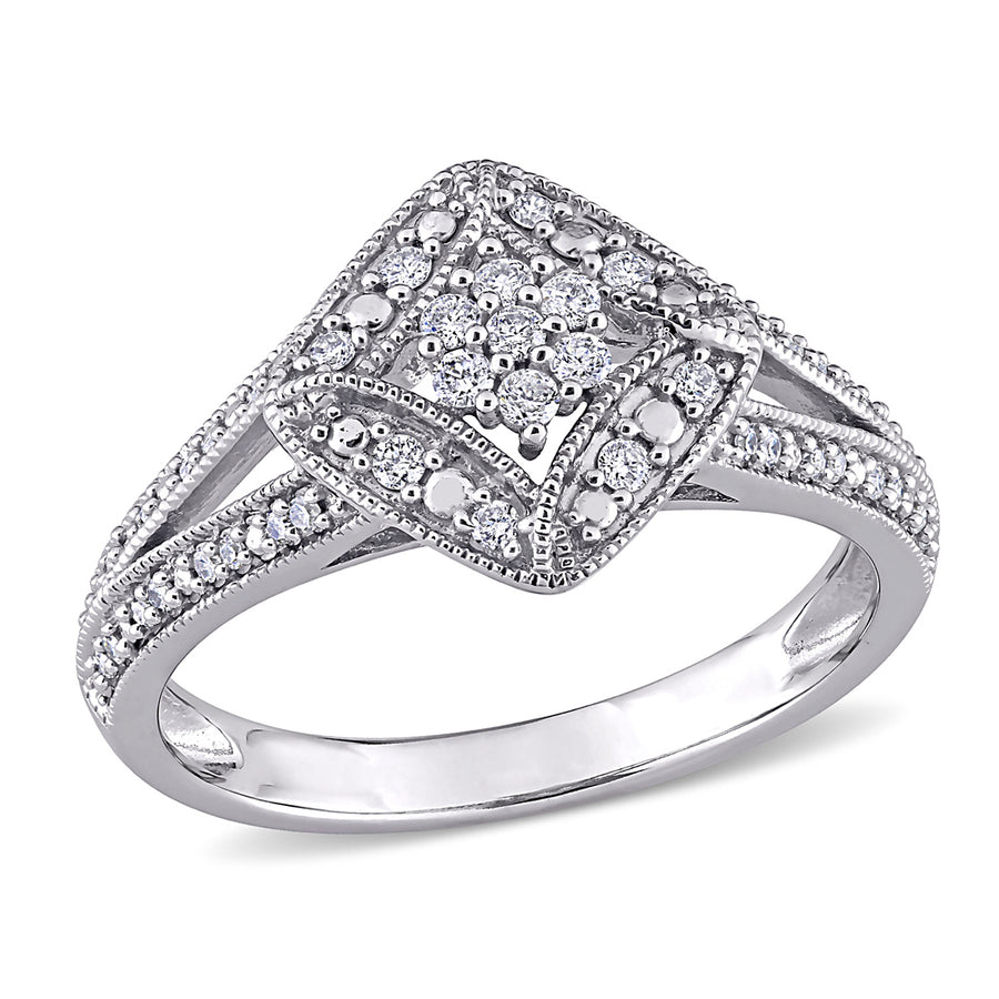 1/4 Carat (ctw H-I, I2-I3) Diamond Engagement Cluster Ring in 10K White Gold Image 1