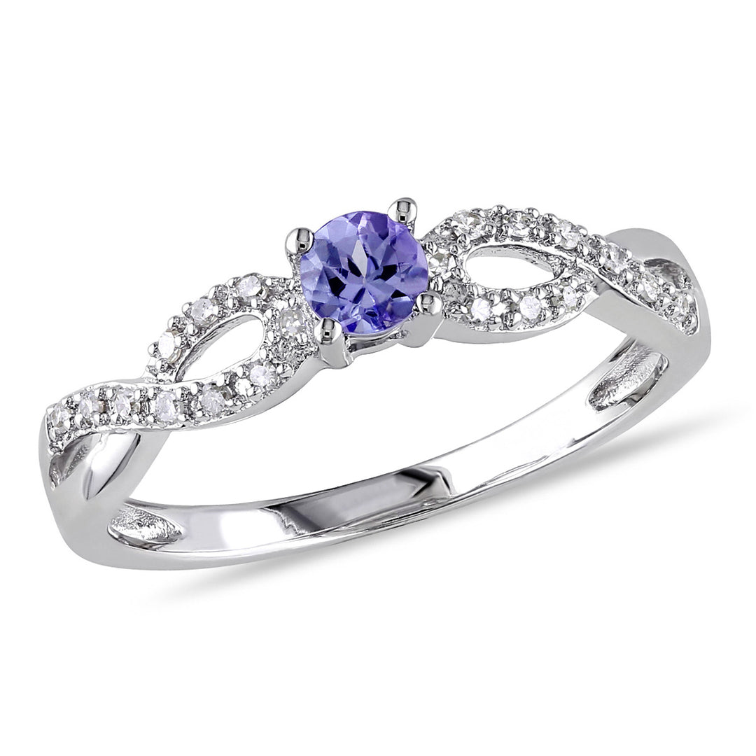 1/6 Carat (ctw) Tanzanite Infinity Ring in Sterling Silver with Accent Diamonds Image 1