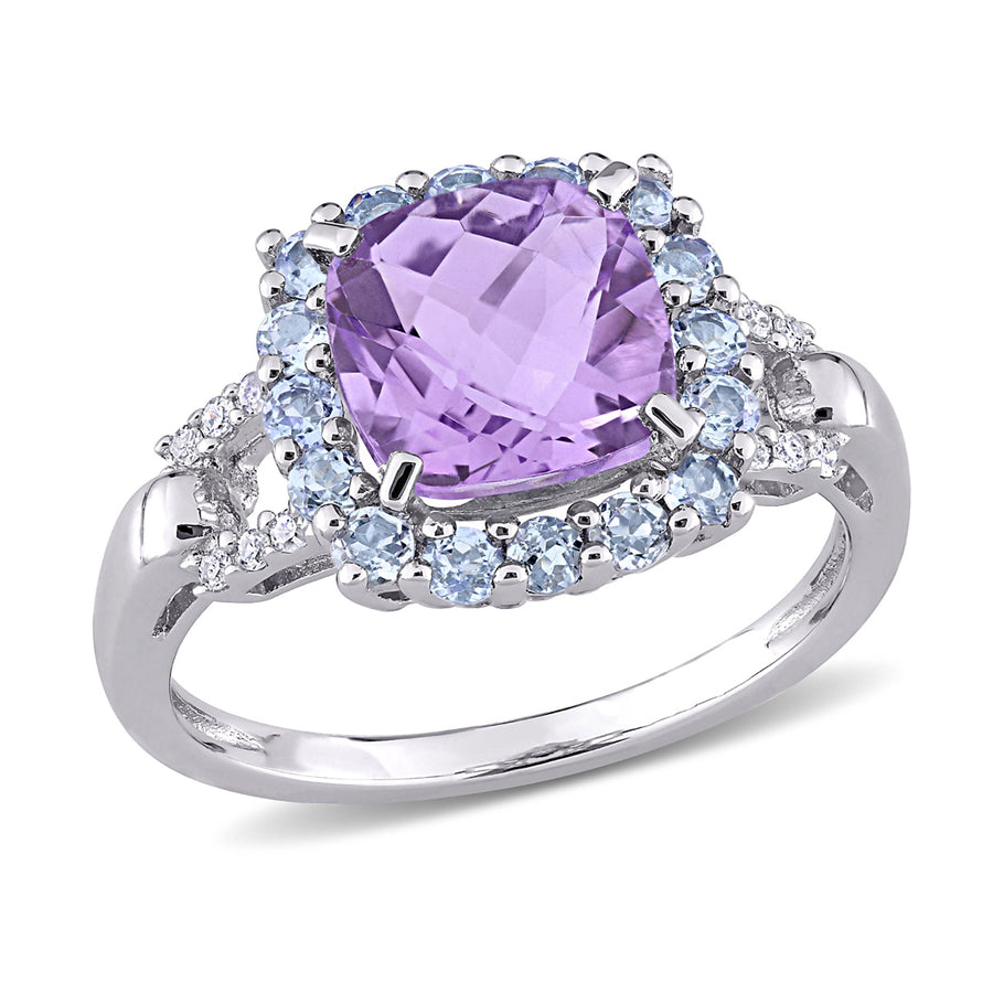 2.30 Carat (ctw) Amethyst and Tanzanite Ring in Sterling Silver Image 1