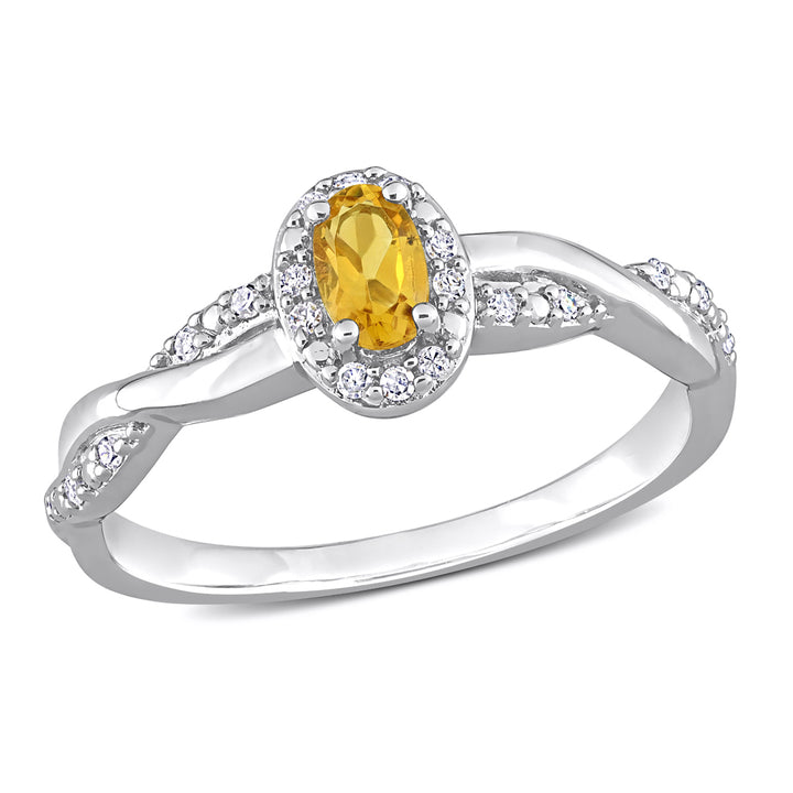 1/4 Carat (ctw) Citrine Twist Ring in Sterling Silver with Accent Diamonds Image 1