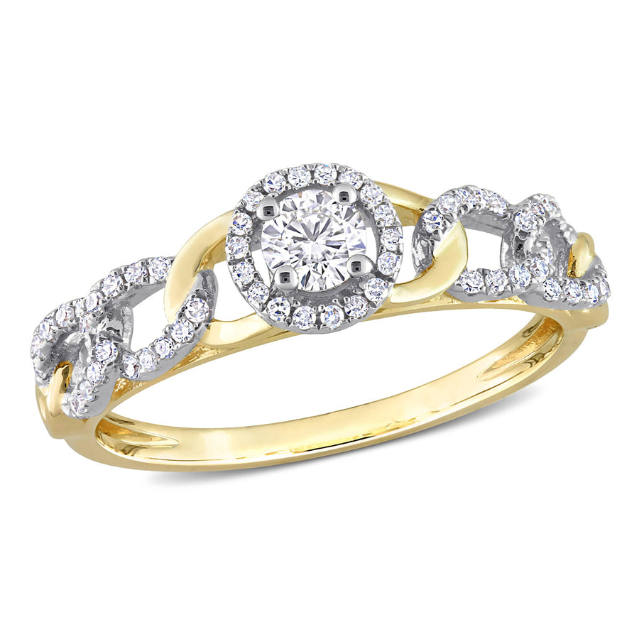 1/3 Carat (ctw G-H-I, I2-I3) Diamond Halo Link Ring in 10K Yellow Gold Image 1