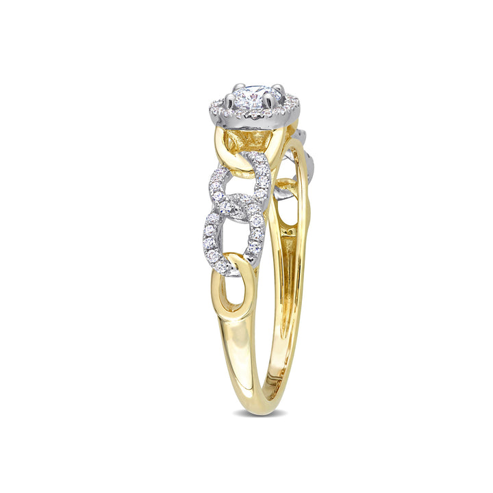 1/3 Carat (ctw G-H-I, I2-I3) Diamond Halo Link Ring in 10K Yellow Gold Image 4